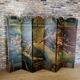 Rare Art Deco folding screen hand-painted in the style of Michelangelo.