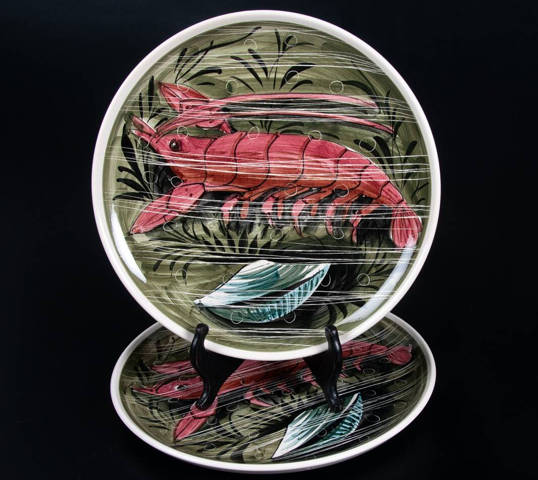 Fish and shellfish plates ceramic Italy vintage 1970 x8