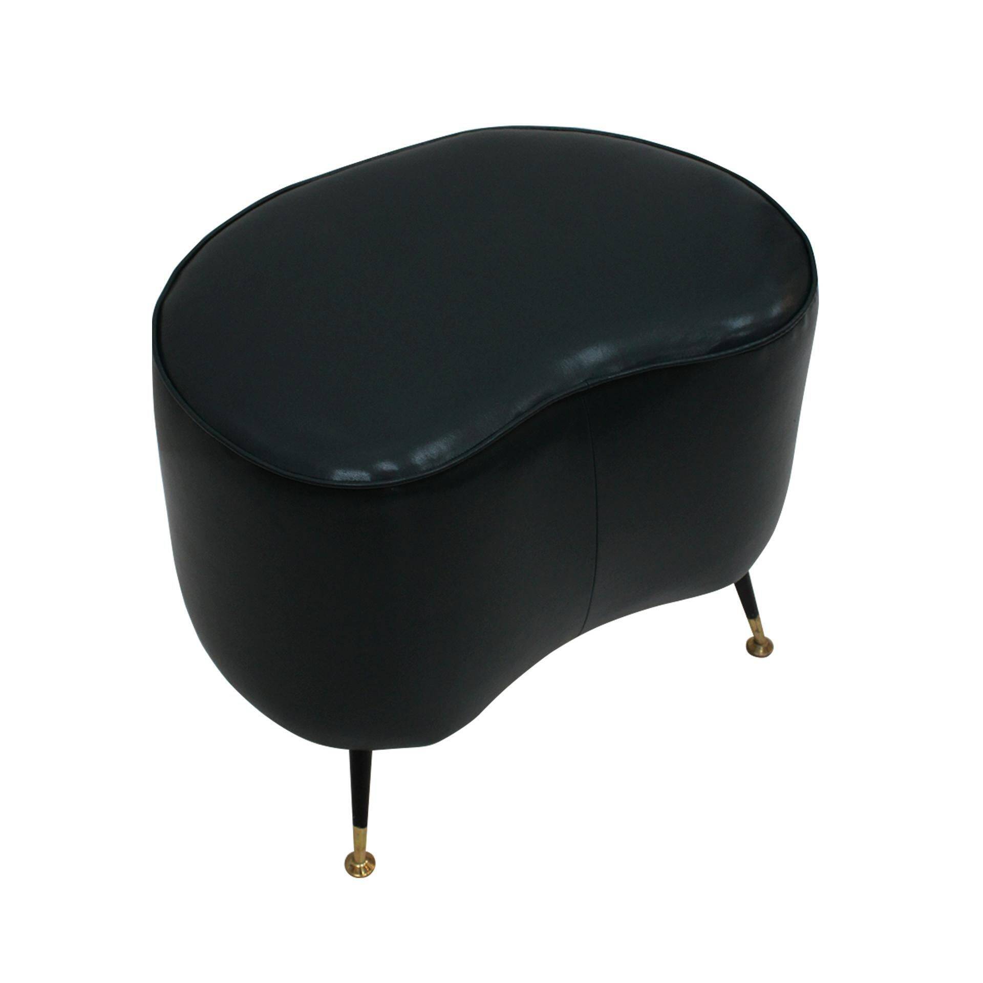 Pair of Italian Footstools in Solid Wood and Green Faux Leather, Italy, 1960s