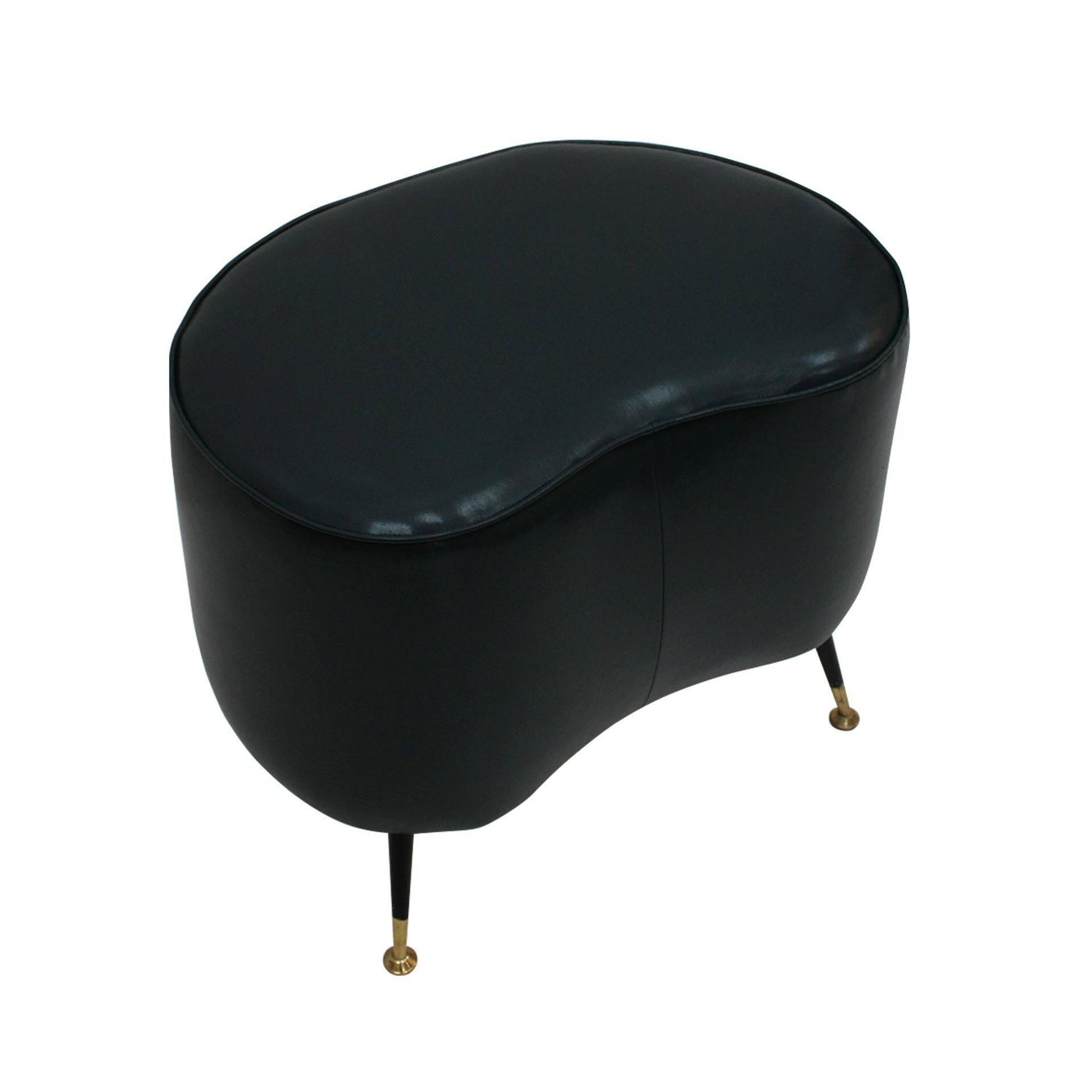 Pair of Italian Footstools in Solid Wood and Green Faux Leather, Italy, 1960s
