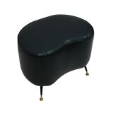 Pair of Italian Footstools in Solid Wood and Green Faux Leather, Italy, 1960s