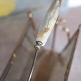 vintage magazine rack, brass and smoked glass magazine rack, newspaper, magazine