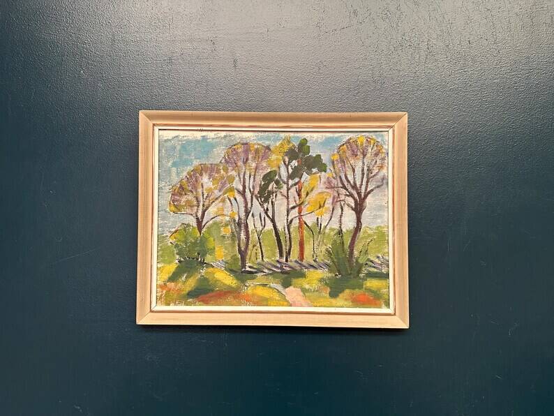 Original Swedish Oil on Panel - 'Forest Path'  – Unsigned Vintage & Framed