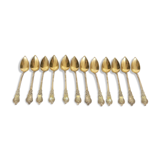 12 spoonfuls of solid silver vermeil dessert