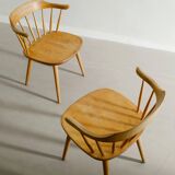 Quatre chaises de salle à manger suédoises vintage en bois sculpté, Yngve Ekström, années 1950
