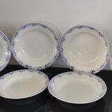 6 Saint Amand and Hamage white/blue earthenware soup plates