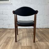 Fauteuil scandinave vintage en teck et skaï noir, années 60