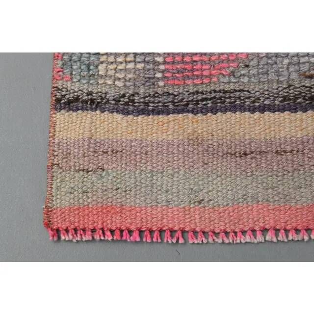 Vintage Turkish Hand-Knotted Wool Cotton Pink Runner Rug 98x330