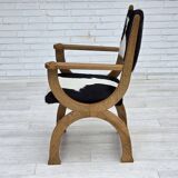 1960s, Danish highback armchair, genuine cowhide, oak wood, reupholstered.