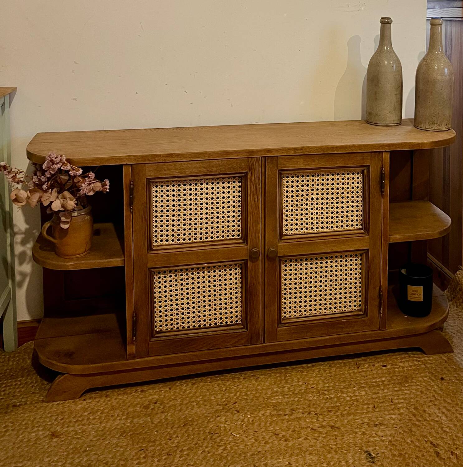 Unique old TV cabinet in raw solid oak.