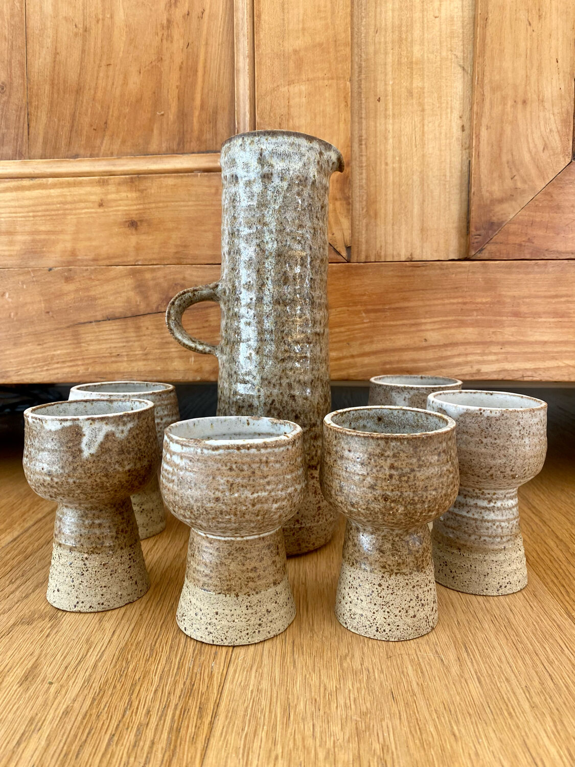Vintage stoneware coffee set and ceramic cups