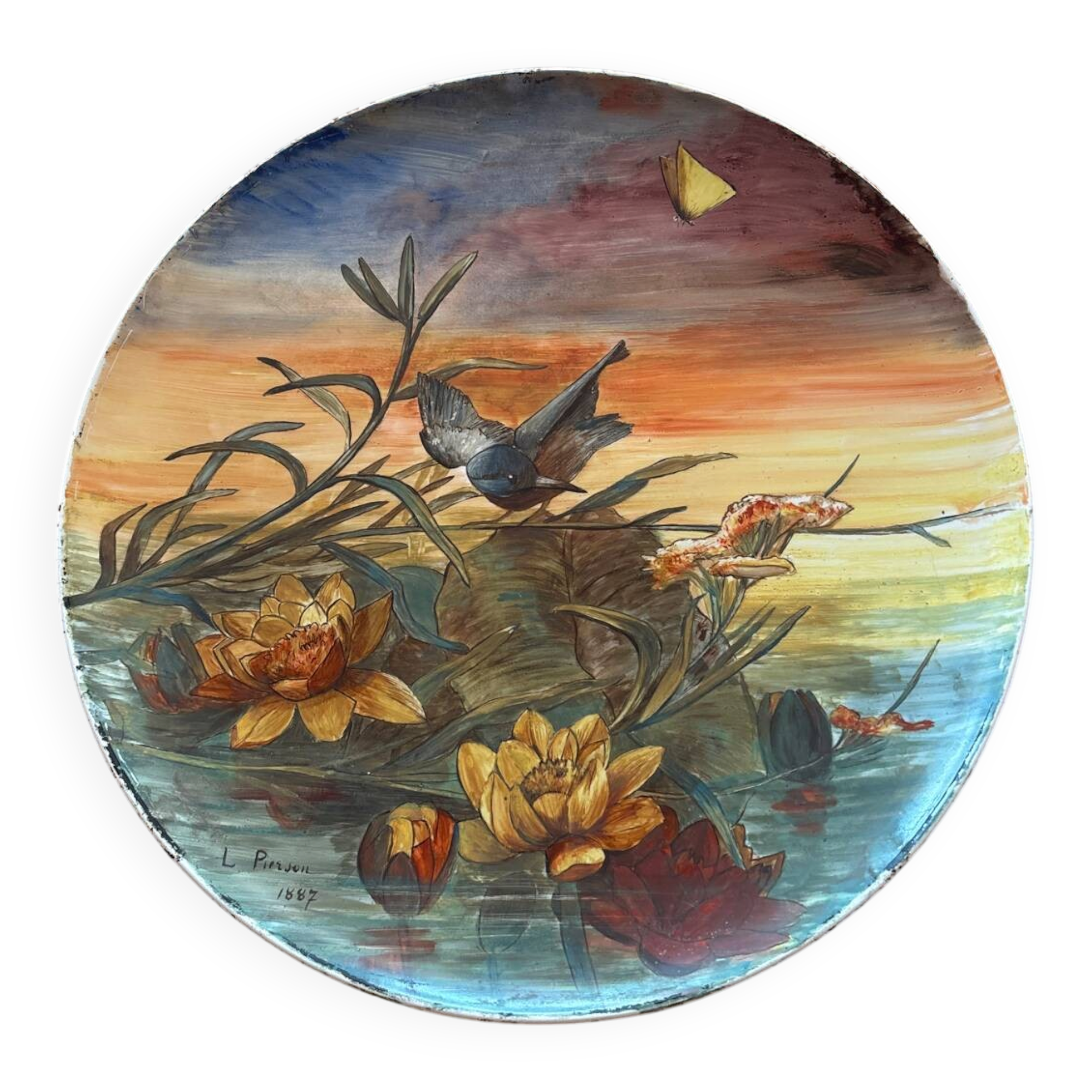 Round plate Montereau painted and signed L Pierson 1887