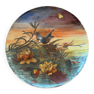 Round plate Montereau painted and signed L Pierson 1887