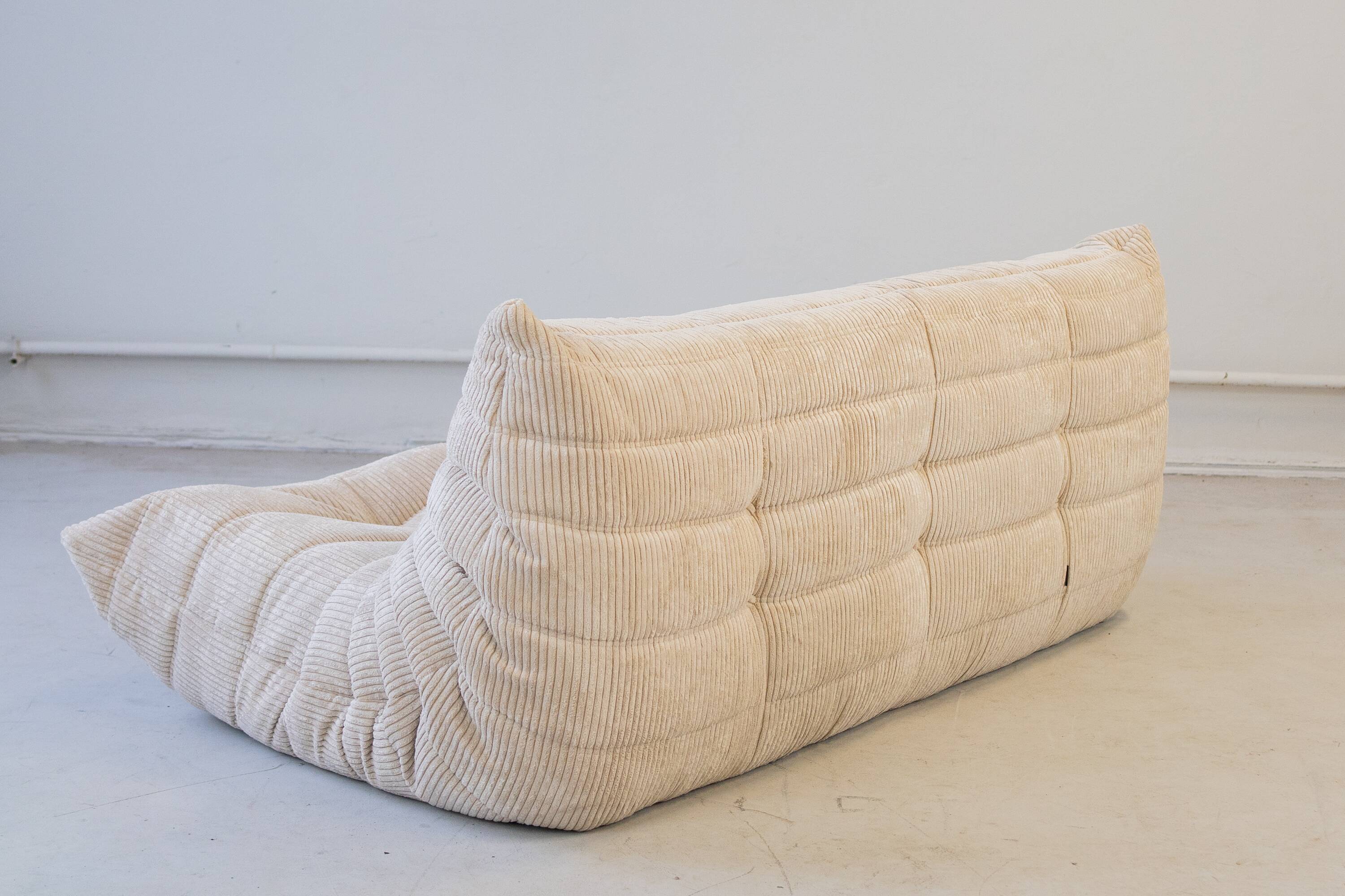 Togo 3-seater and armchair in white Corduroy