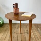 Tripod wood veneer side table 50-60s