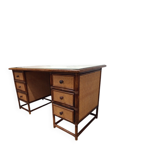 Bureau Vintage en bambou et cannage