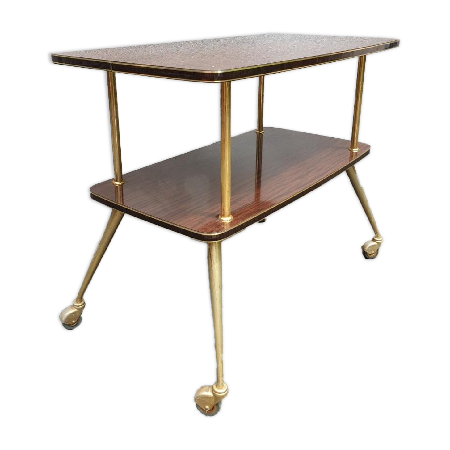 Rolling service 1960 two trays Formica mahogany