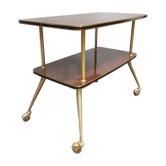 Desserte roulante 1960 deux plateaux Formica acajou