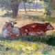 Oil on canvas of a Norman landscape with cows circa 1900.
