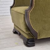 Fauteuil danois en tissu vert et chêne, 1960