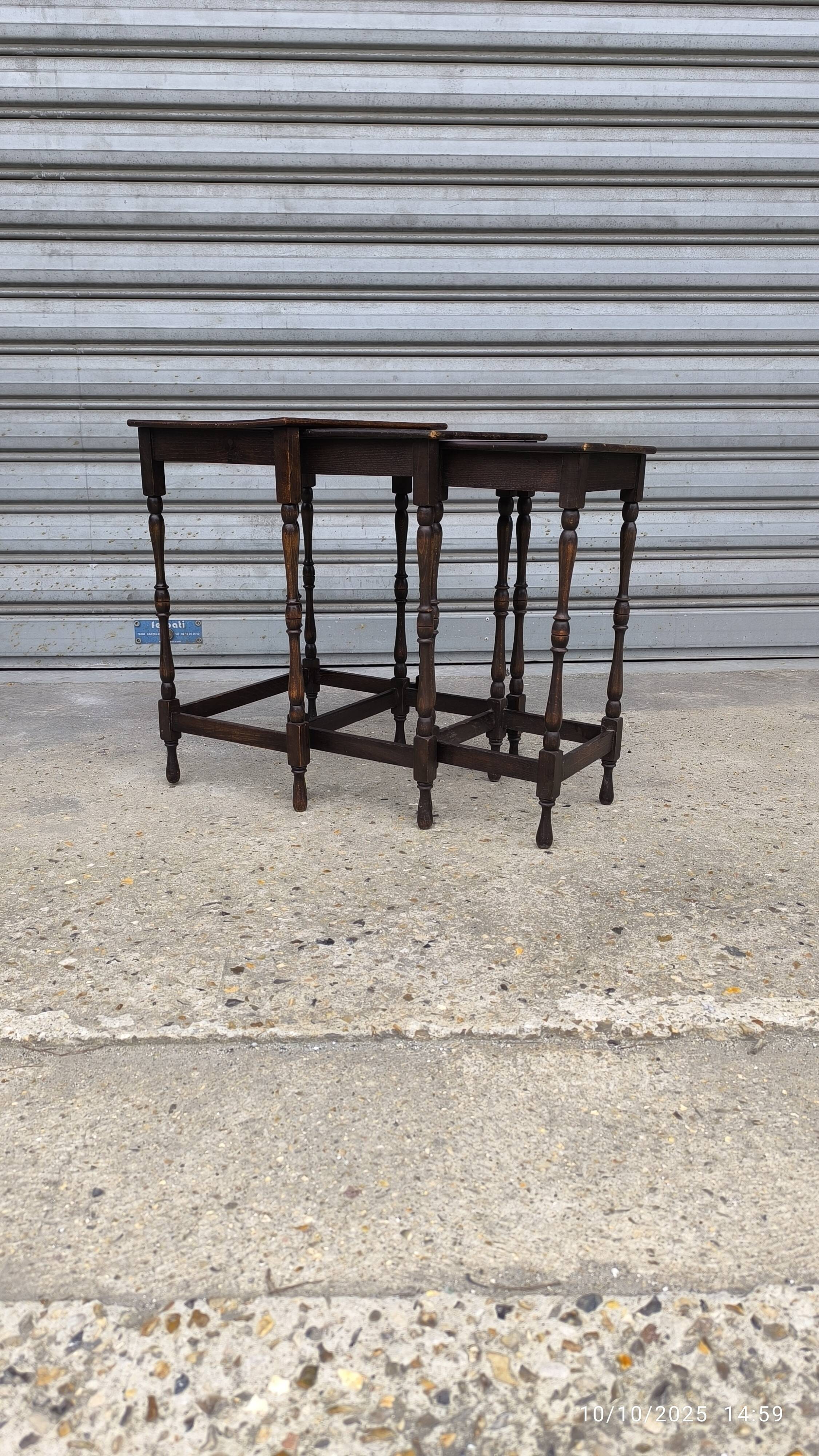 Nest of tables in solid oak 1950