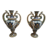2 vases with double handles - faience from Desvres 1900