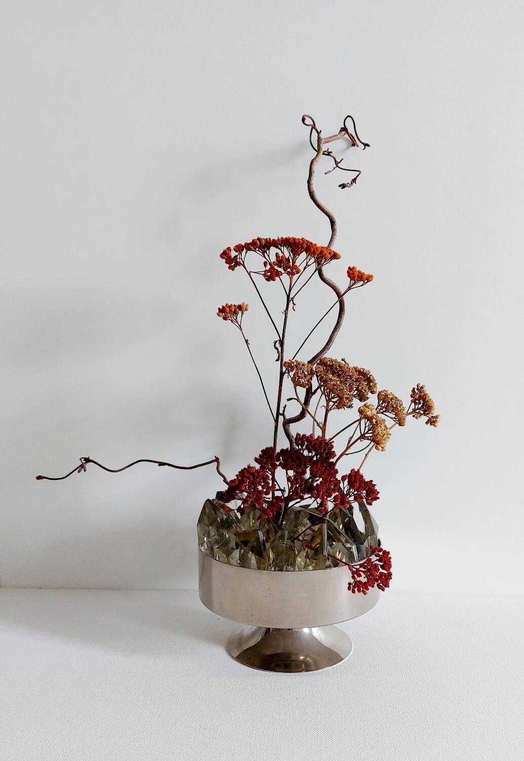 Vintage stainless steel and crystal flower stand