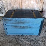 Old vintage blue & gold wood storage chest #a127