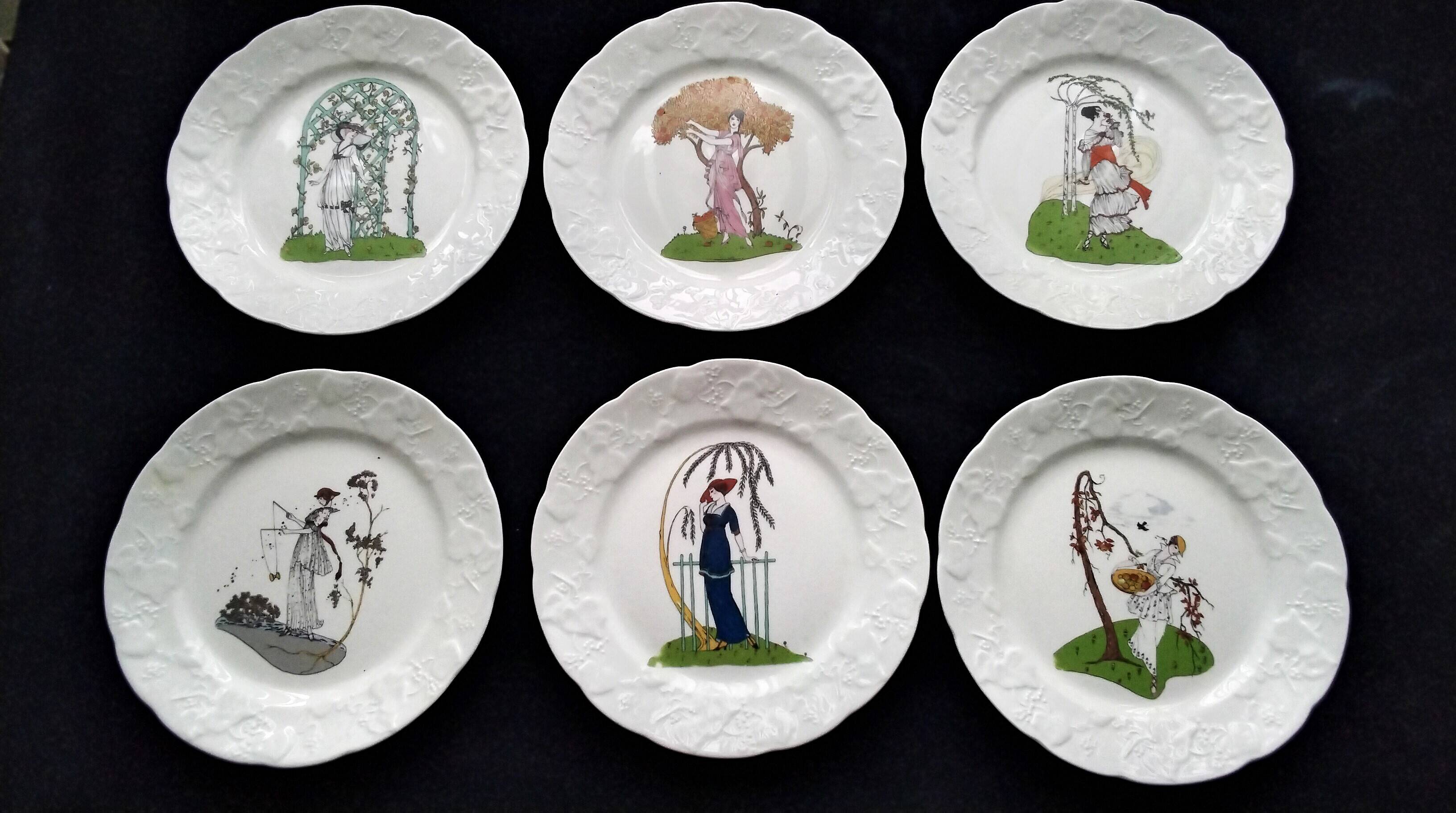 6 Assiettes à dessert en Porcelaine CNP  Modèle " Lierre Sauvage"