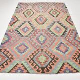6x9 Green & Blue Tribal Pattern Vintage Kilim Rug, 177x266Cm