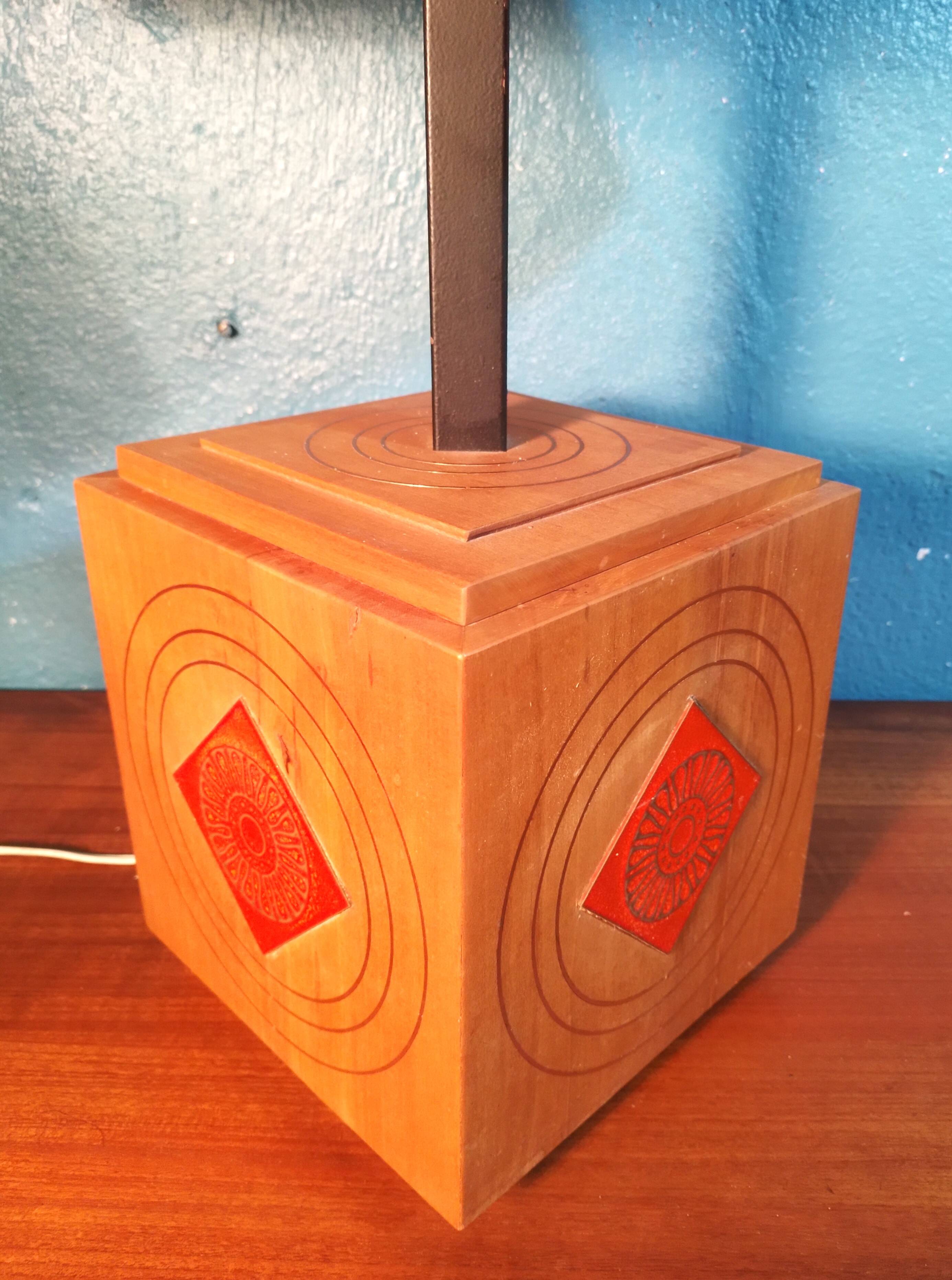 Scandinavian lamp in wood and ceramic, 1970s