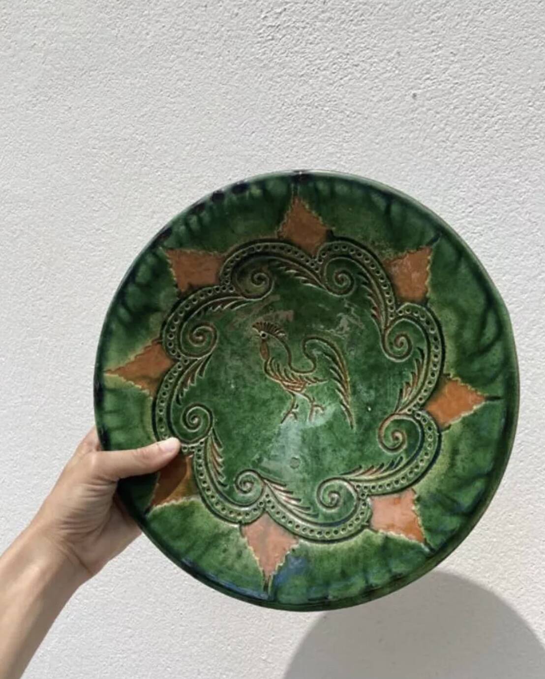 Large terracotta rooster salad bowl