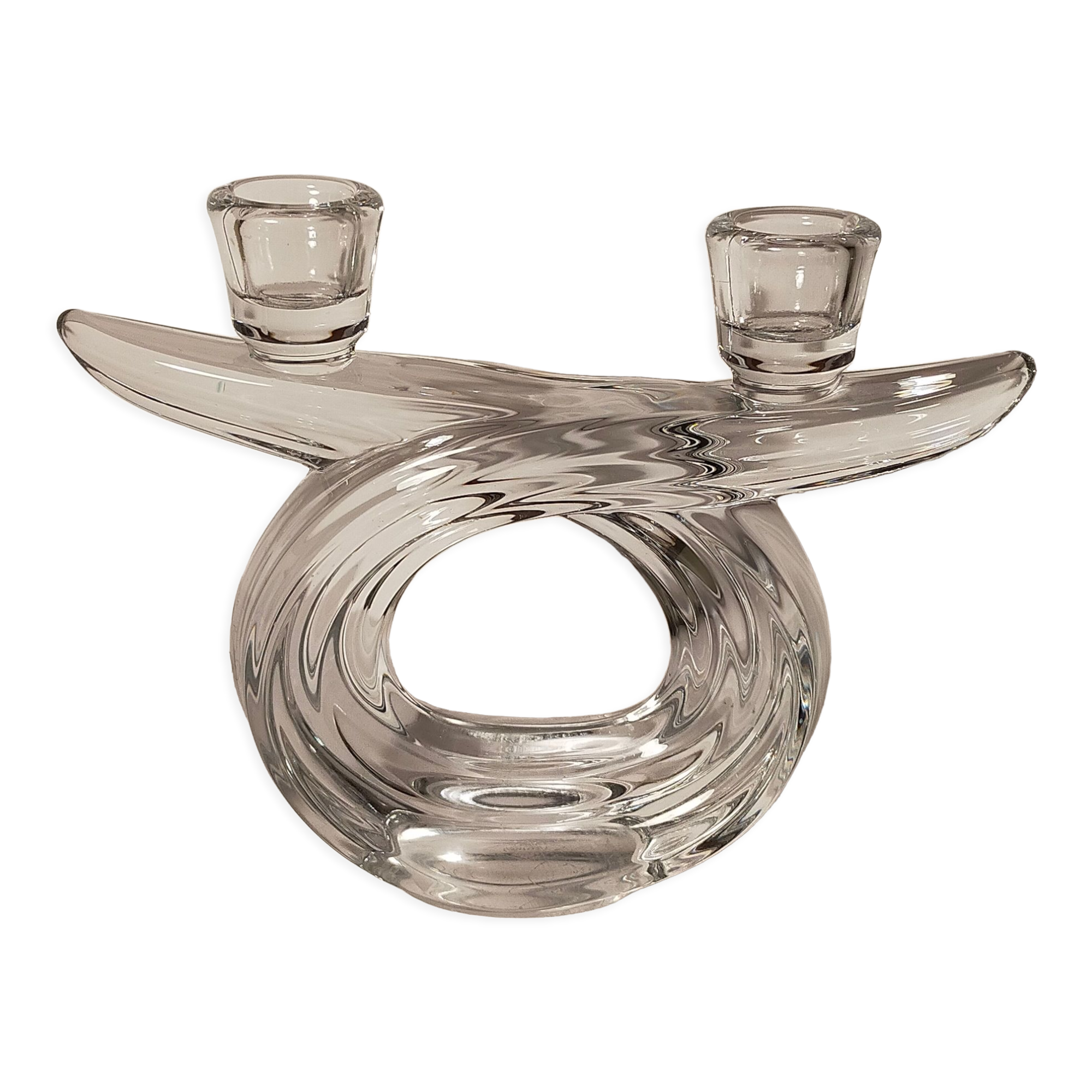 Candlestick with two arms in crystal of Vannes 60s