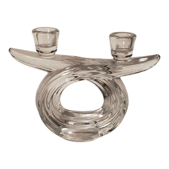 Candlestick with two arms in crystal of Vannes 60s