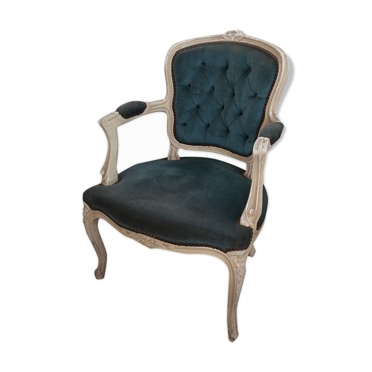 Louis XV armchair in old blue velvet