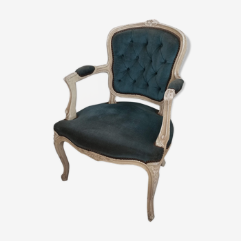 Louis XV armchair in old blue velvet