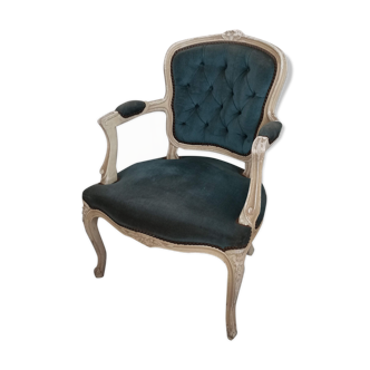 Louis XV armchair in old blue velvet