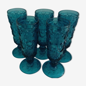 Set de 5 flûtes en verre bleu