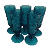 Set de 5 flûtes en verre bleu