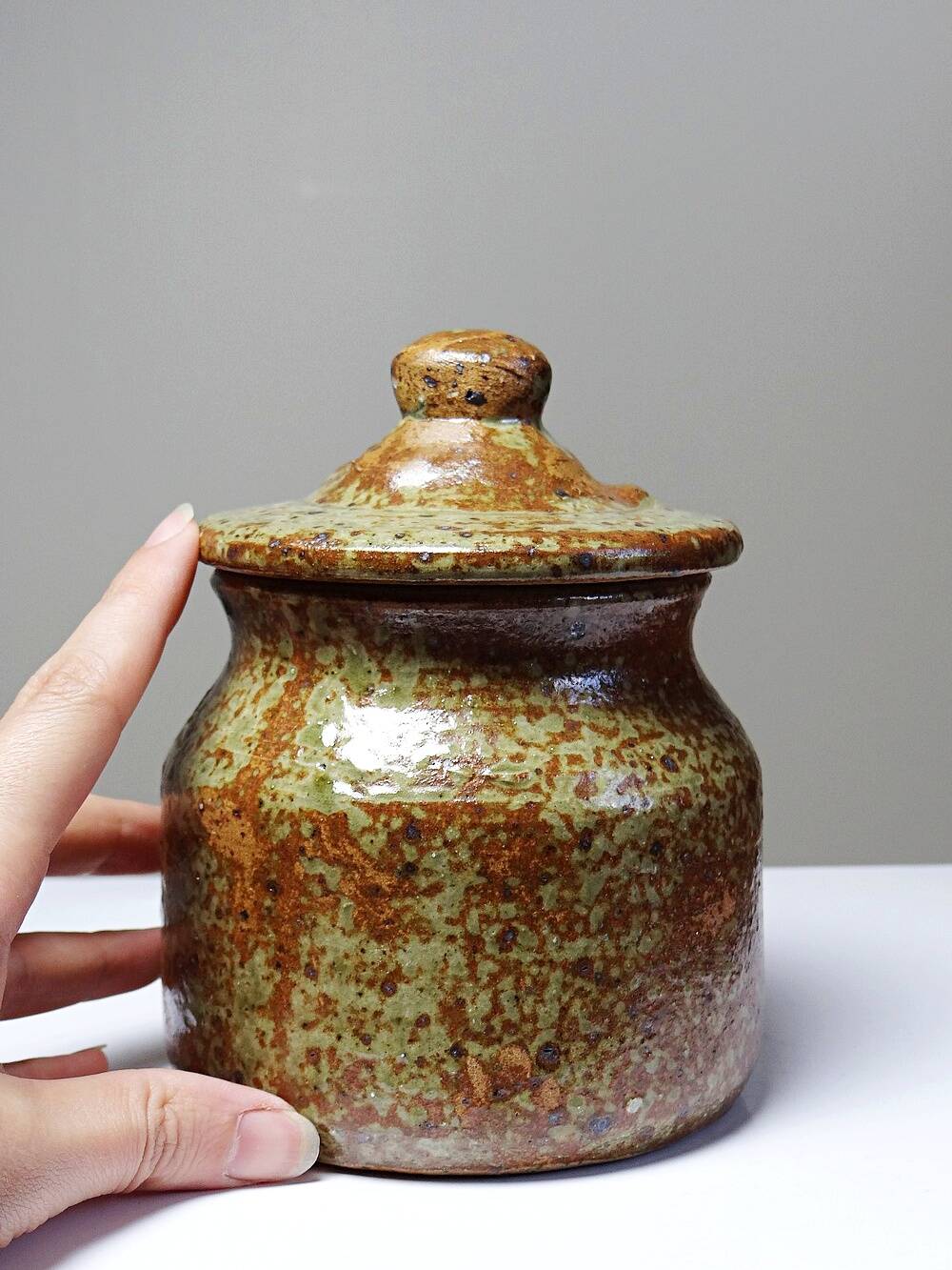 Tobacco or spice jar, vintage pyrite stoneware box, La Borne craftsmanship