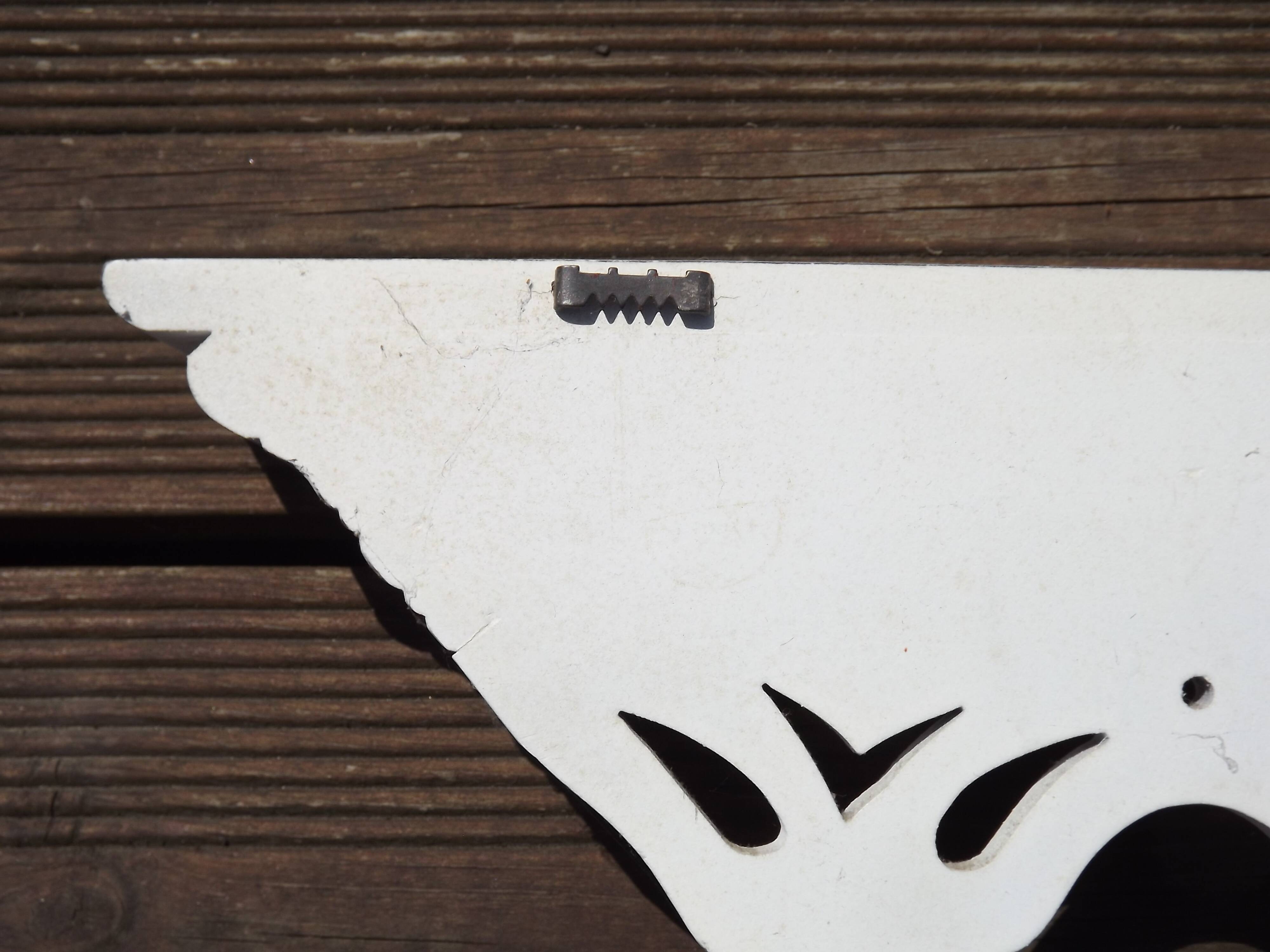 Vintage French White Shabby Chic 6 Peg Coat Rack with Shelf Cut-Out Detail