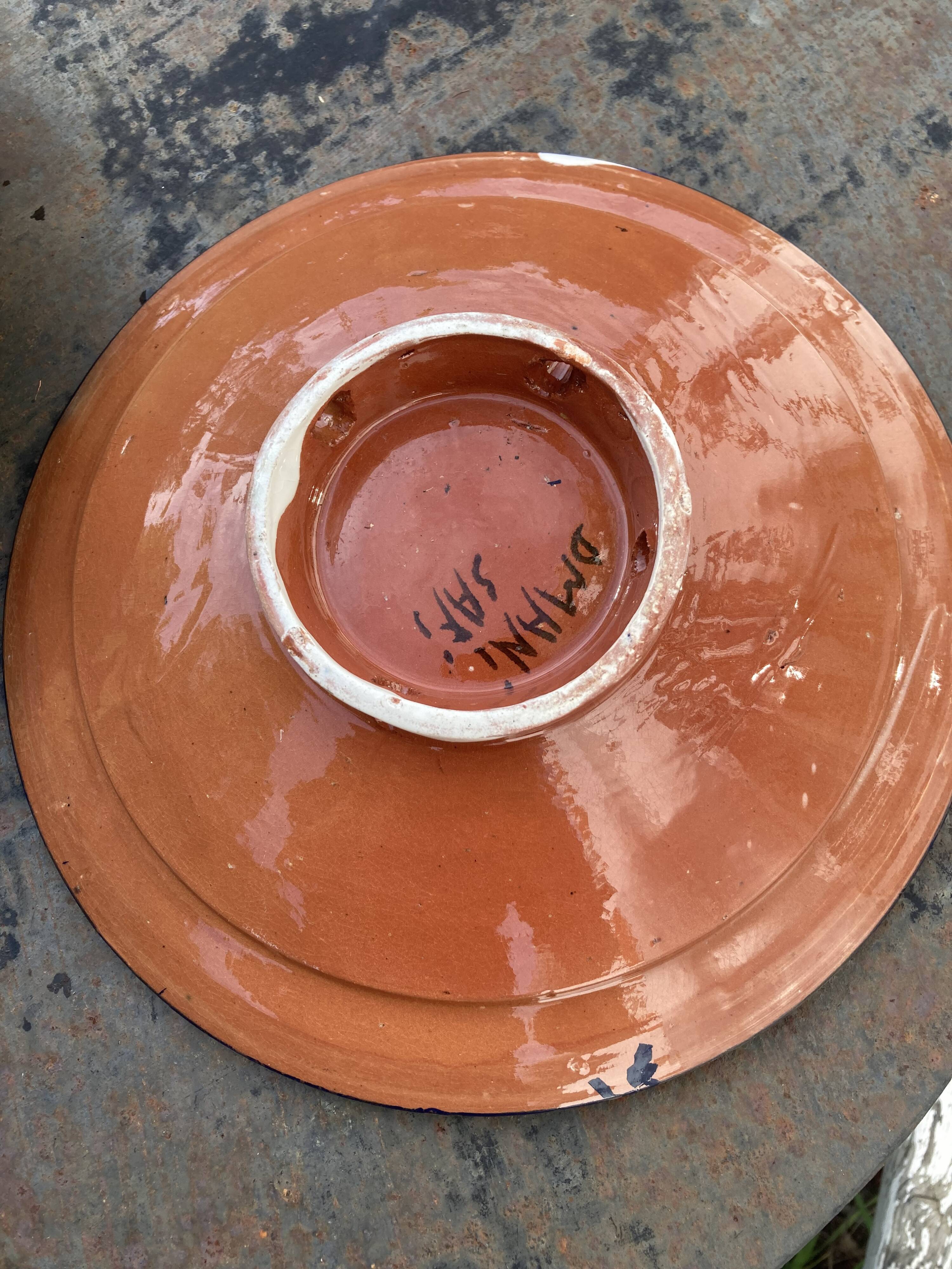Pair of dishes Safi Dmani ethnic ceramic fish yellow and blue - vintage pottery