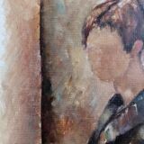 1966 vintage "seated figure" modernist style swedish portrait oil painting, framed