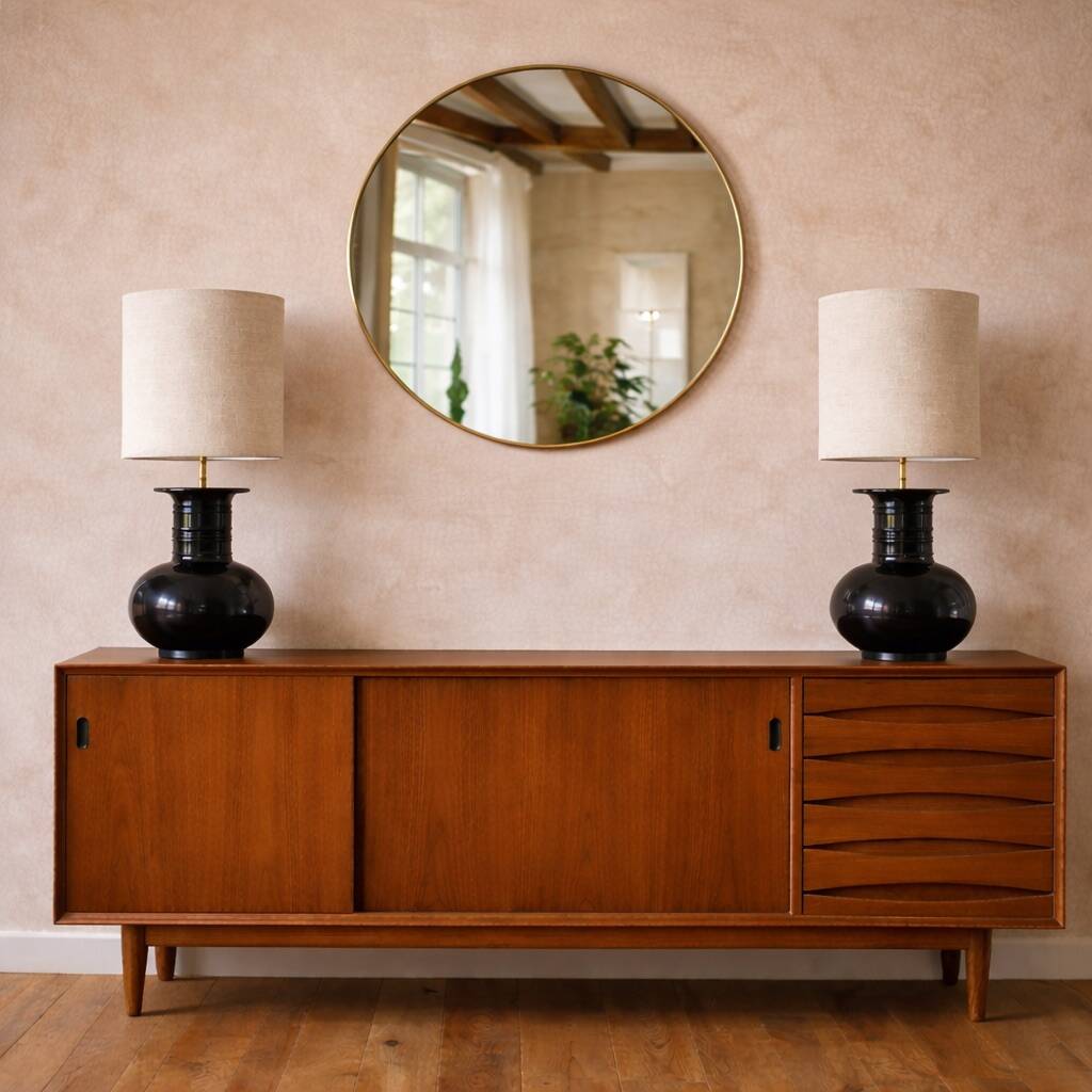 Pair of vintage modernist black lamps from the 1970s.