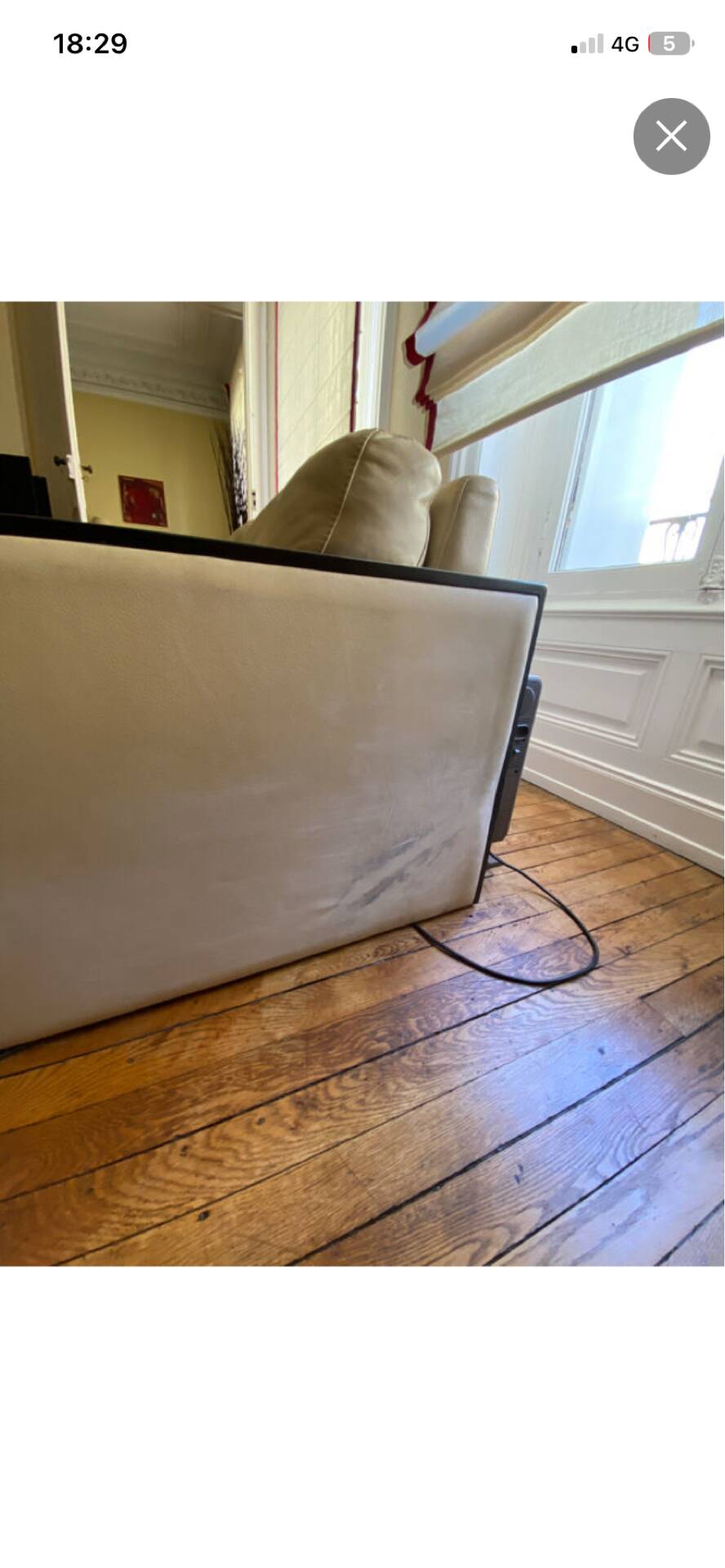 Sofa 2 seaters White leather and wood