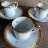 3 litre cups and saucers Empire gilded porcelain, Limoges 1950