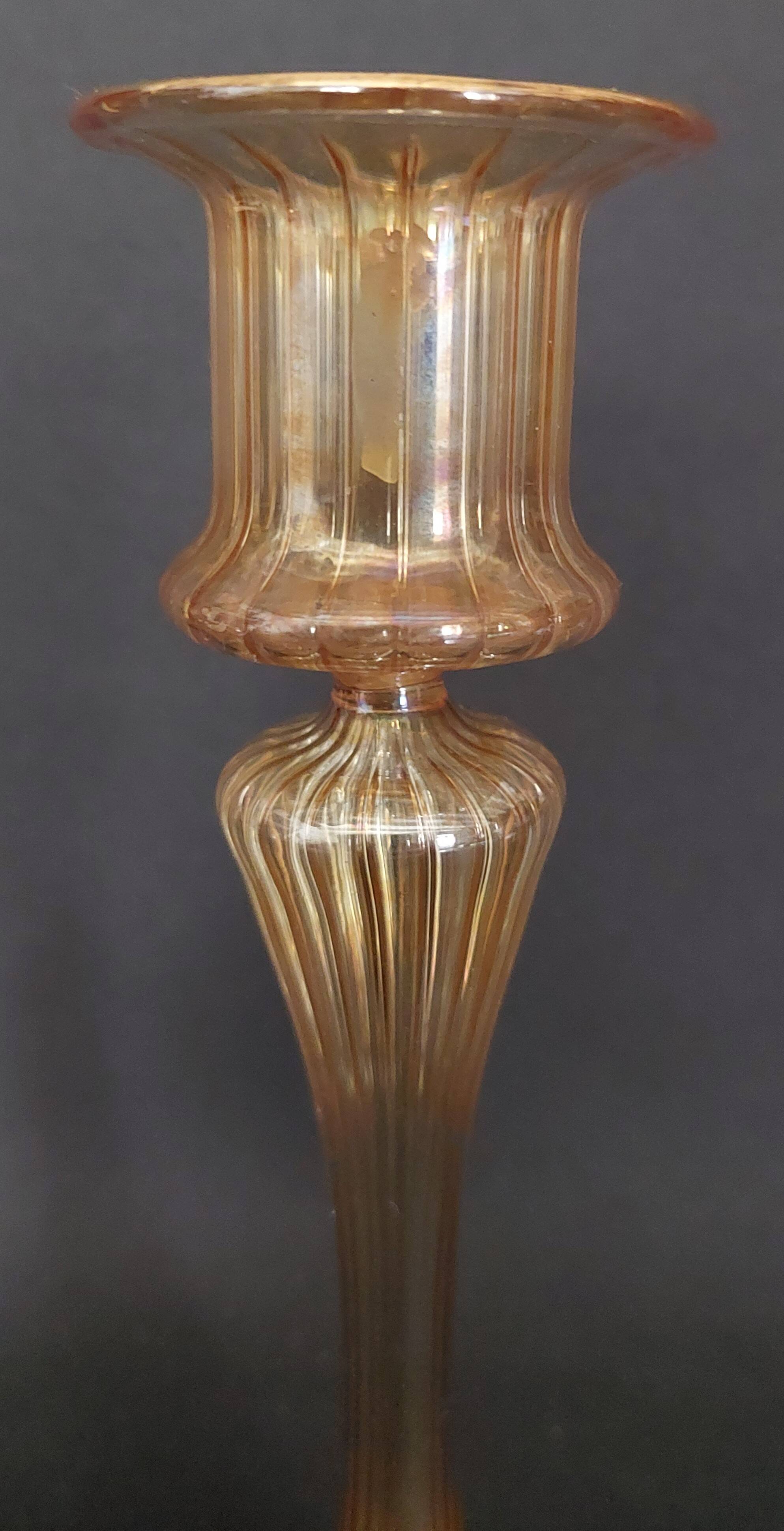 Vintage Murano transparent glass candle holder with gold threads