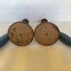 Pair of old candlesticks wood candles dummy blue wood