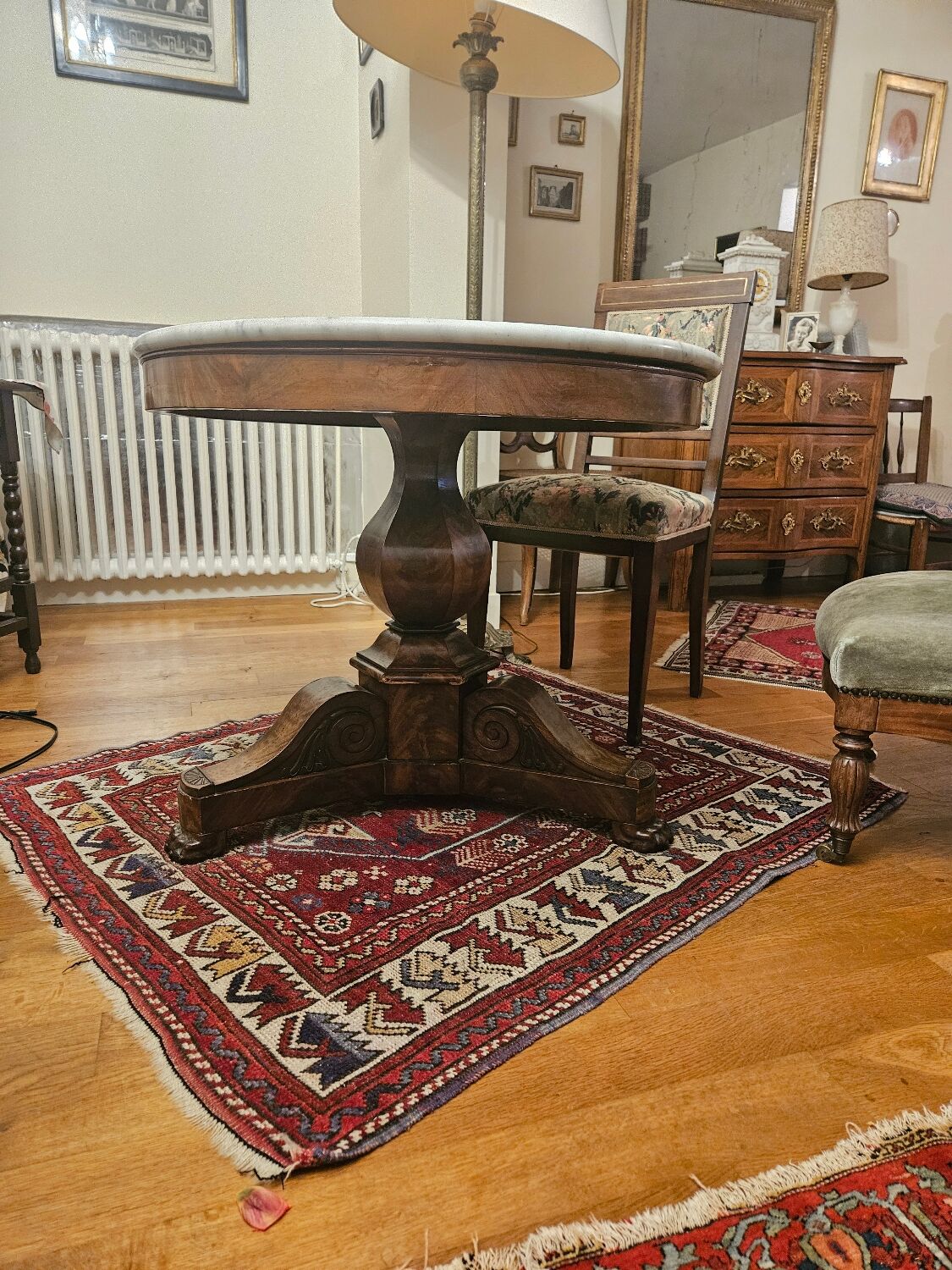 Restoration guéridon in mahogany and marble