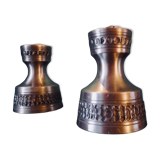 Pair of white pewter candlesticks decorated with bas-relief. "Perletin". Norway 1960